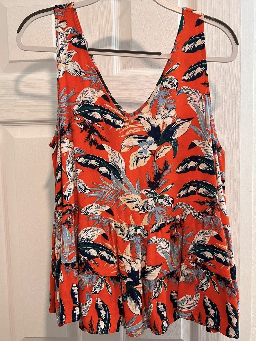 LOFT Red Floral Tiered Tank Top